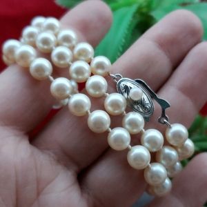 Vtg Luscious Glass Pearl Silver Clasp Necklace